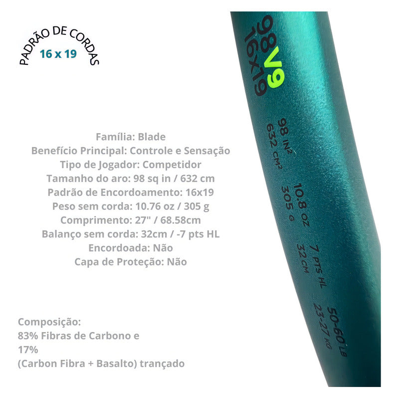 Raqueta Wilson Blade 98 V9 16x19 305 G Color Esmeralda Talla L2